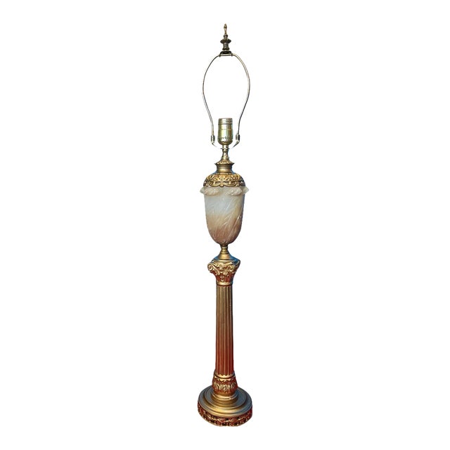 Neoclassical Brass Ionic Column Alabaster Urn Table Lamp For Sale