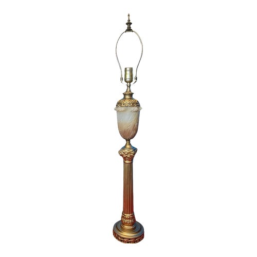 Neoclassical Brass Ionic Column Alabaster Urn Table Lamp