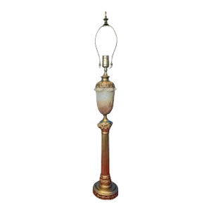 Neoclassical Brass Ionic Column Alabaster Urn Table Lamp