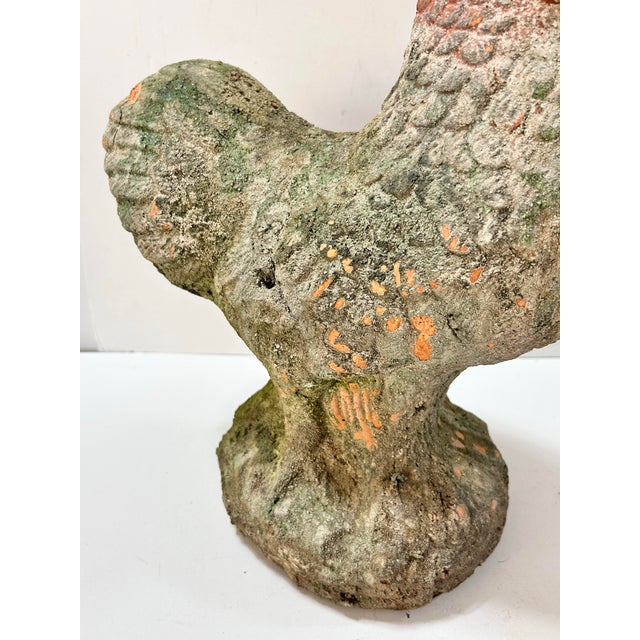 Vintage Weathered Terracotta Rooster Garden Statue With Moss Patina For Sale In Louisville - Image 6 of 9