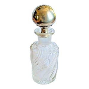 Vintage Sterling Silver Round Stopper Perfume Bottle W/ Clear Glass Twist Swirl