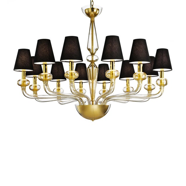 2020s Modern Linear “Transparent” and Gold-Leaf Murano Glass Chandelier For Sale - Image 5 of 5