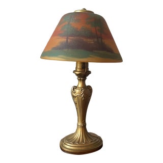 Reverse Painted Boudoir Attr. Handel Lamp For Sale