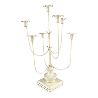 Vintage Shabby Chic Seven-Arm Metal Candelabra For Sale