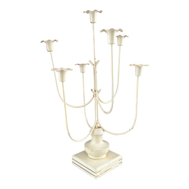 Vintage Shabby Chic Seven-Arm Metal Candelabra For Sale