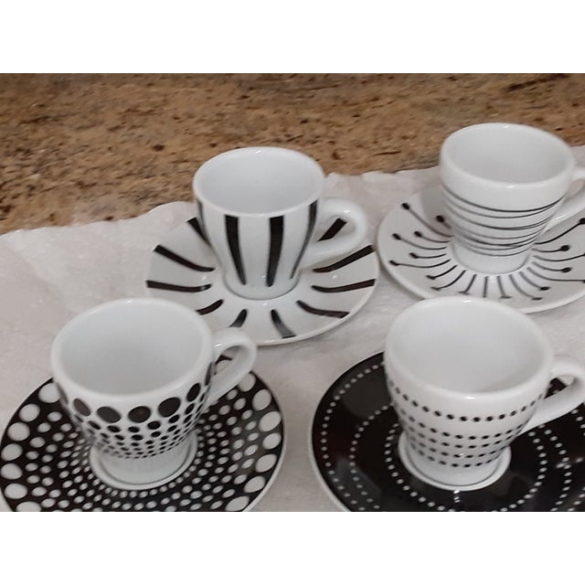 Contemporary Bodum Black and White Espresso Cups and Saucers 8 Pieces