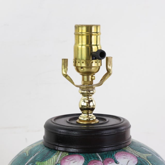 Antique Famille Rose Bok Choy Porcelain Table Lamp With Cabbage Leaf and Butterfly Motif For Sale In New York - Image 6 of 14