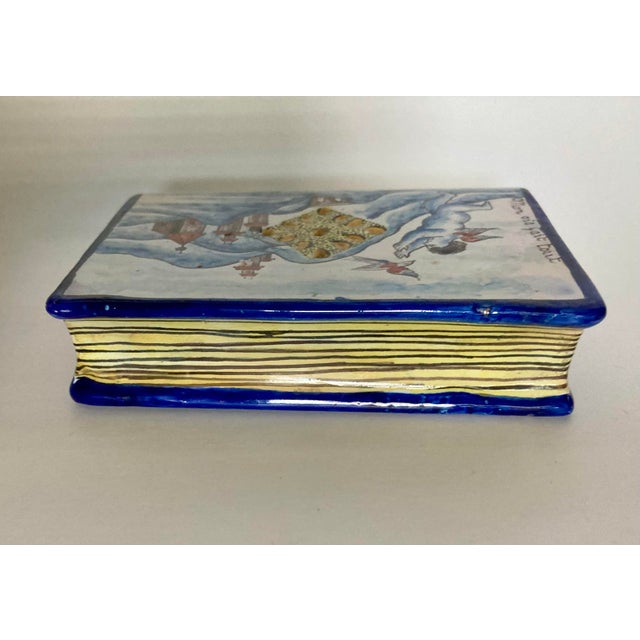 Antique French Nevers Faience Book Form Hand Warmer/Snuff For Sale - Image 4 of 13
