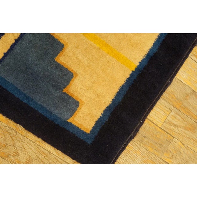 Textile 1920s Yellow Ecru Medallion Antique Chinese Art Deco Rug 2' X 3'8'' Knotted Wool Carpet For Sale - Image 7 of 9