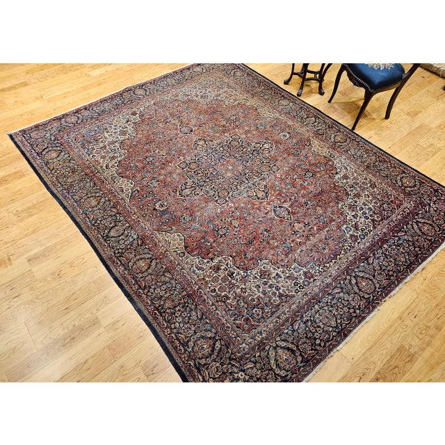 Textile Early 20th Century Persian Kashan Rug, Hand-Knotted Wool, Floral Pattern, Rust & Ivory, 8x10 For Sale - Image 7 of 18