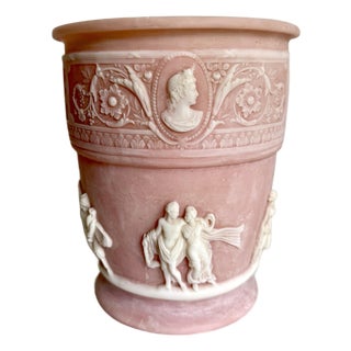 1970s Pink Neoclassical Roman Relief Cachepot Planter, Attributed to Incolay For Sale