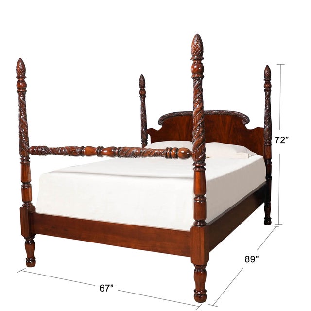 Niagara furniture’s mahogany queen size poster bed with hand carved pineapple topped posts. A solid mahogany frame and the...