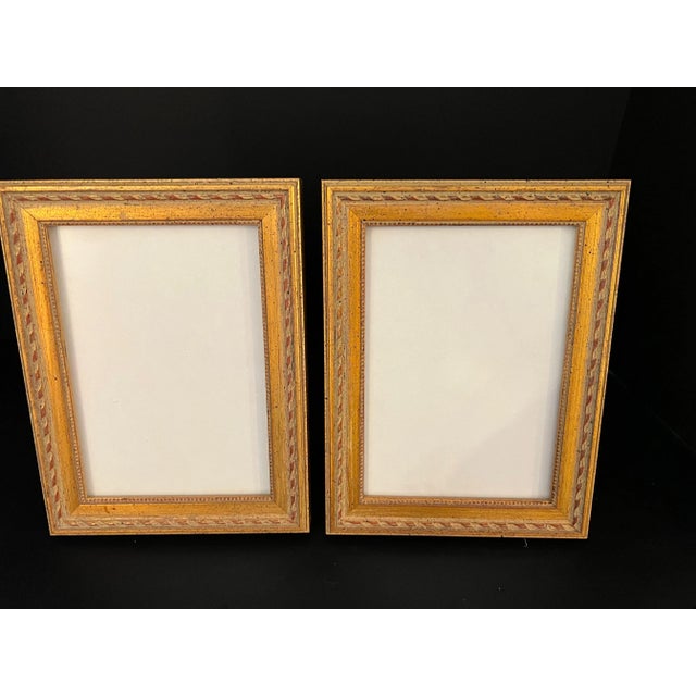 Wood Pair of Vintage Italian Gold Wood Picture Frames Under Glass For Sale - Image 7 of 11
