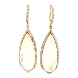 Italian 14k Rose Gold Mother-of-Pearl Diamond Drop Earrings, Pair For Sale