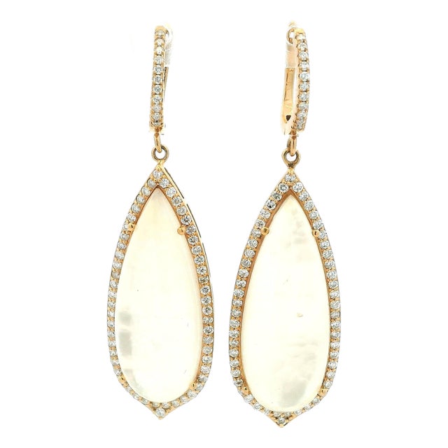 Italian 14k Rose Gold Mother-of-Pearl Diamond Drop Earrings, Pair For Sale