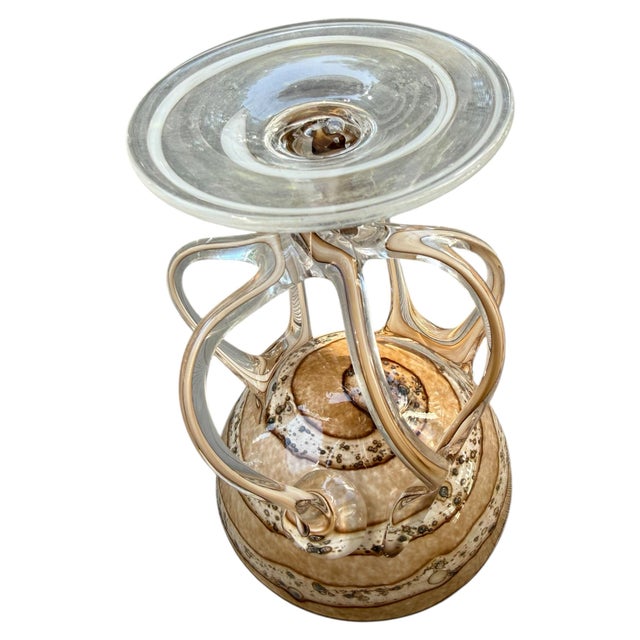 1980s Vintage Jozefina Krosno Octopus Pedestal Art Glass Bowl / Compote For Sale - Image 5 of 5