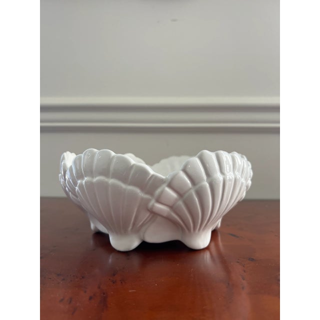 Vintage White Ceramic Scallop Shell Serving Bowl For Sale - Image 10 of 10