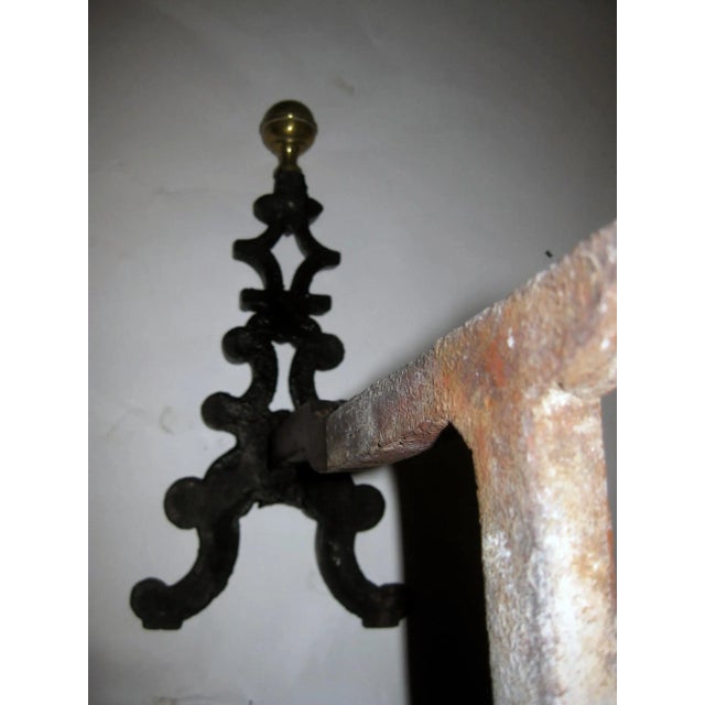 19th Century Wrought Iron and Brass Firedog Andirons - A Pair For Sale - Image 4 of 12