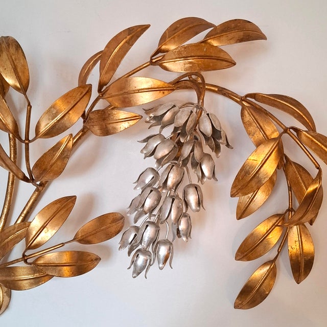 1970s Large Palm Leaf Wall Lamp attributed to Hans Kögl, Italy, 1970s For Sale - Image 5 of 17