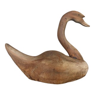 Large Scale Antique Folk Art Americana Coastal Handcarved Wooden Swan Decoy For Sale