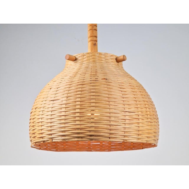 Wood Scandinavian Wicker Rattan and Pine Pendant Lamp, 1960s For Sale - Image 7 of 9