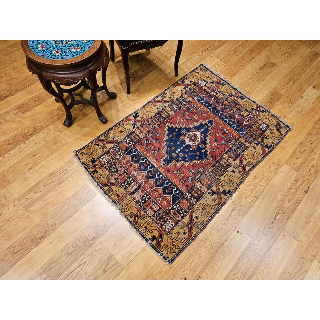 Brown 19th Century Handwoven Anatolian Village Area Rug, Wool, Red & Navy, 3' x 5' For Sale - Image 8 of 18