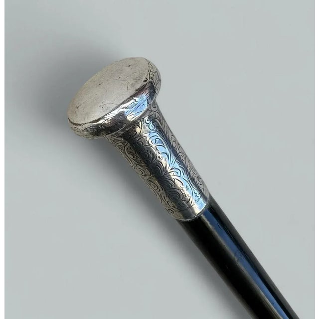 Antique Vintage Wooden English Walking Stick Dress Cane Sterling Silver 1923 For Sale - Image 4 of 7