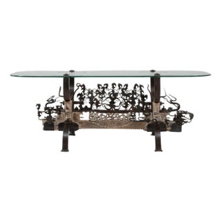 1900s Asian Wrought Iron Coffee Table With Figural Elements For Sale