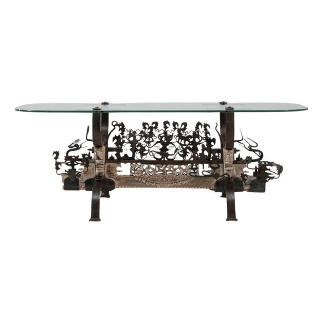1900s Asian Wrought Iron Coffee Table With Figural Elements For Sale