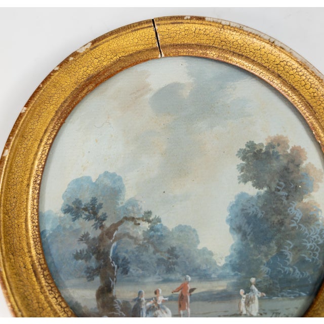 Green 18th Century Pair of French Miniature Gouache Landscape Paintings by Louis-Gabriel Moreau For Sale - Image 8 of 14