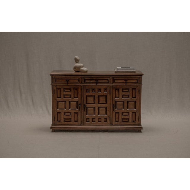 A powerful and expressive Spanish Brutalist sideboard from the 1970s, crafted in solid wood and defined by its rich...