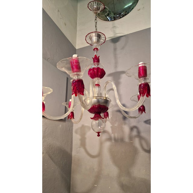 Chandelier in Transparent and Ruby ​​red Glass in Galliano and Murano Iron For Sale - Image 13 of 18