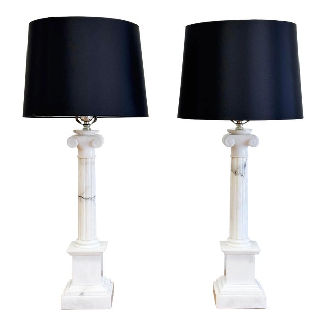 Vintage Neo-Classical Marble Column Table Lamps, a Pair For Sale