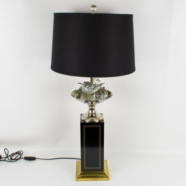 Maison Charles Black Enamel and Crystal Fruits Table Lamp , France Circa 1960 For Sale - Image 11 of 14