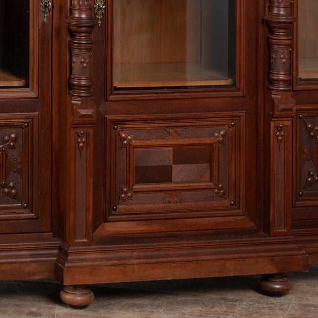 Wood 20th Century Walnut Bookcase Display Cabinet With Turned Columns For Sale - Image 7 of 8