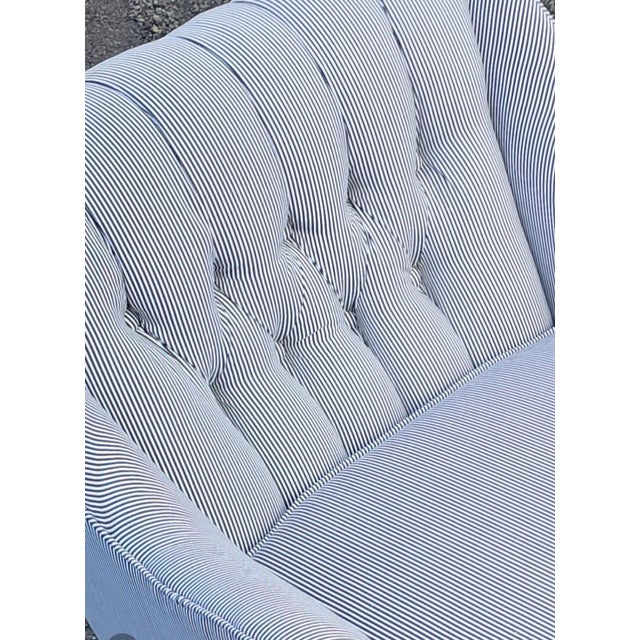 1950s Art Deco/Hollywood Regency Tufted Pin Stripe Club Chairs For Sale - Image 4 of 11