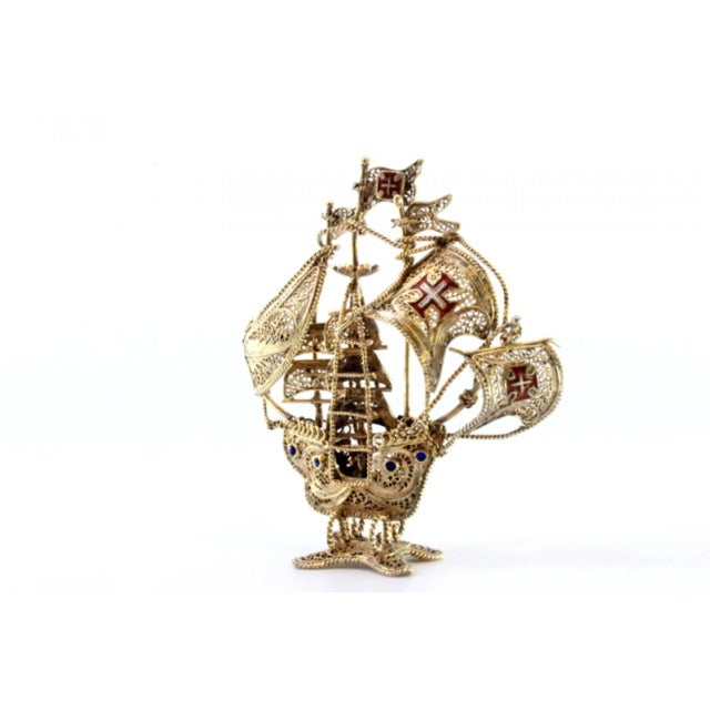 Small Caravel in Gilded Silver Filigree For Sale - Image 6 of 9