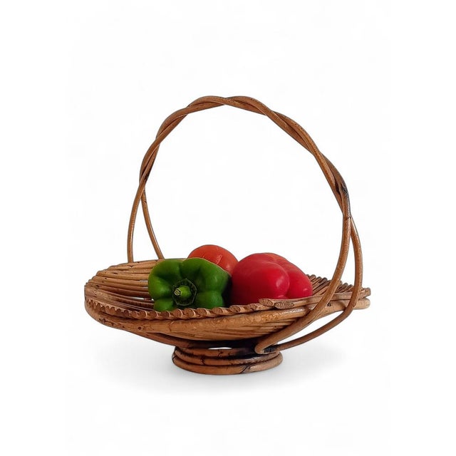 Vintage Rattan Fruit Bowl Basket Centerpiece by Franco Albini, 1950s For Sale - Image 10 of 16