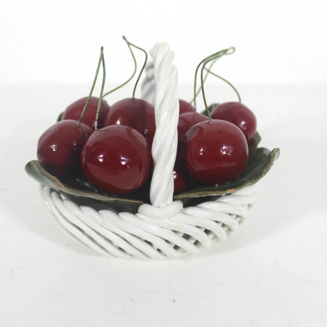 Mid 20th Century Vintage Italian Ceramic Basket With Cherries Centrepiece Small Table Decor Tablescape For Sale - Image 5 of 10