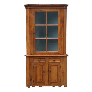 American Pine Glazed Corner Cupboard For Sale