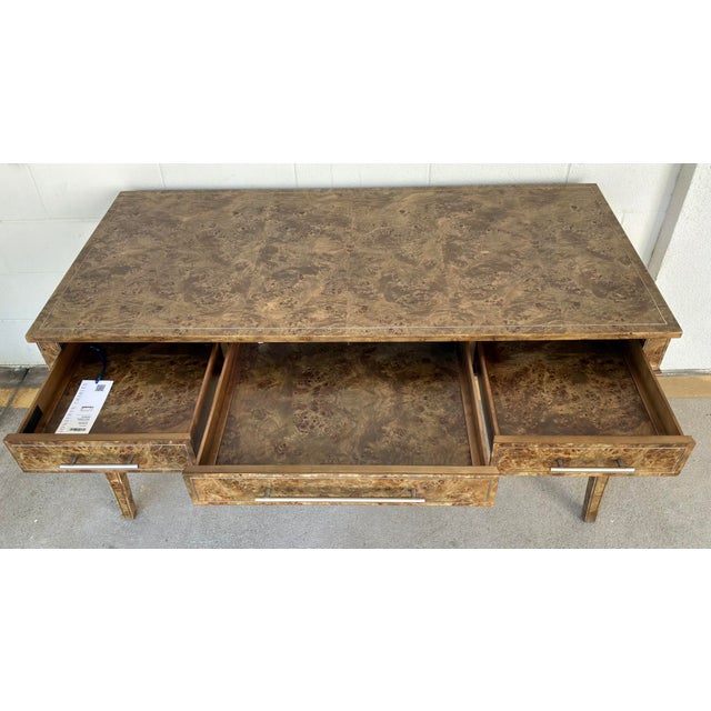 2020s Jonathan Charles Modern Golden Amber Burl Wood Fulgurite Writing Desk For Sale - Image 5 of 6