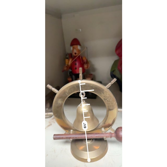 Wood Vintage Ships Wheel Bell Made of Brass With Wooden Striker For Sale - Image 7 of 8
