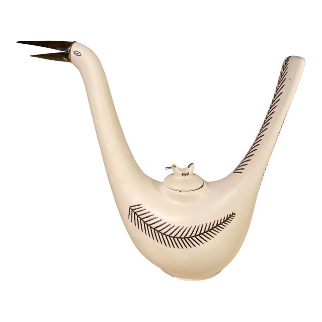 1980s Emilia Castillo Ceramic & Sterling Silver Bird Teapot For Sale