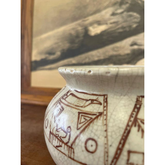 Abstract Vintage Pottery Abstract Brown Motif Cachepot For Sale - Image 3 of 7