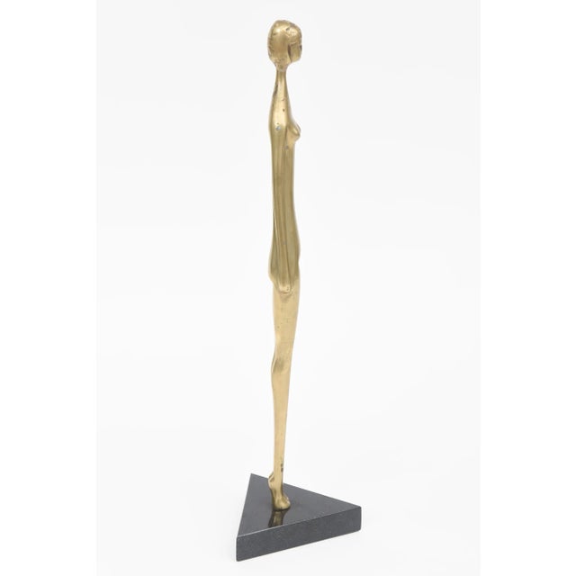 Vintage Brass and Black Granite Tall Female Elongated Sculpture, 1970's For Sale - Image 4 of 11