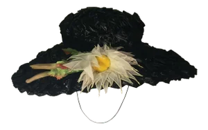1940's Vintage Great Black Ribbon Hat With Silk Flower