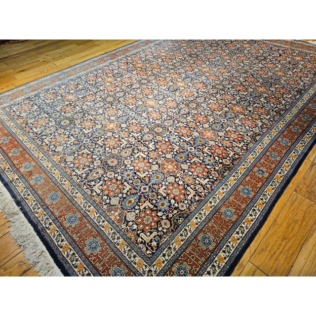 Vintage Persian Tabriz Afshan Rug, Hand-Knotted Wool, Allover Geometric Caucasian Kuba Pattern, Navy & Red, 10x14 For Sale - Image 10 of 12