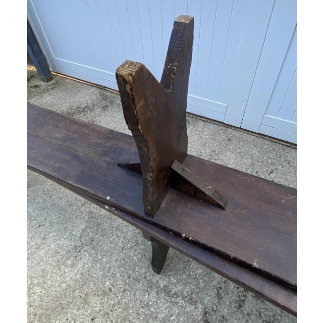 Rustic Wood Farmhouse Bench, 1950s For Sale - Image 9 of 17