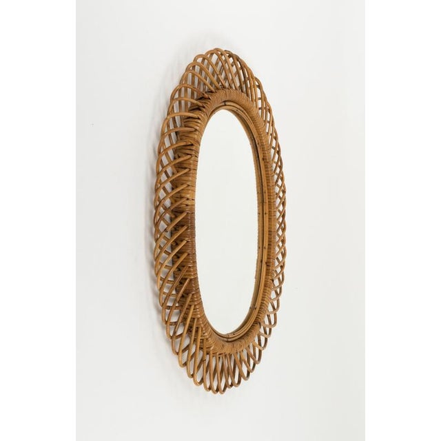 1960s Mid-Century Rattan and Bamboo Oval Wall Mirror from Franco Albini, Italy, 1960s For Sale - Image 5 of 9