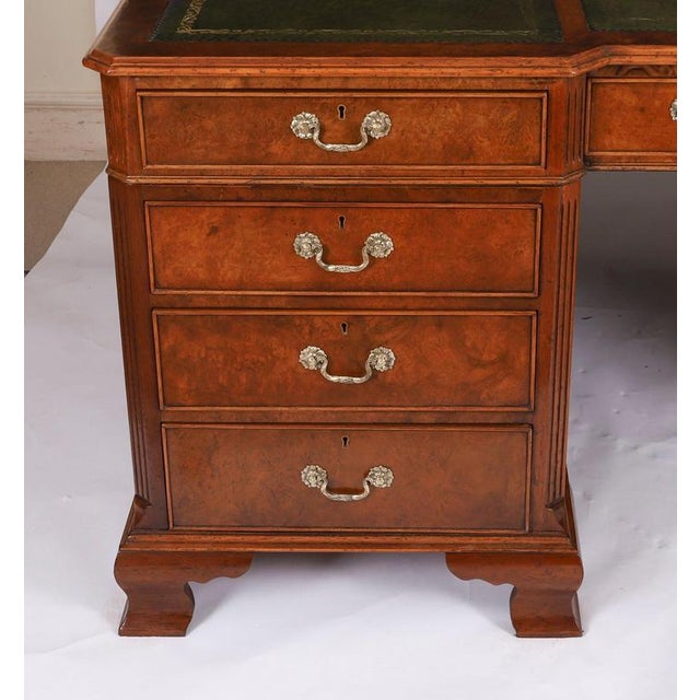 Brown Antique Victorian Burr Walnut Partners Pedestal Desk, 1900s For Sale - Image 8 of 18